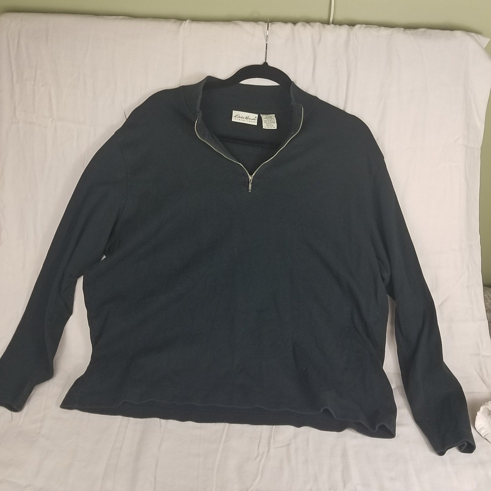 Eddie Bauer Womens XL Black 100% Cotton Quarter Zip Pullover Mock Neck Sweater